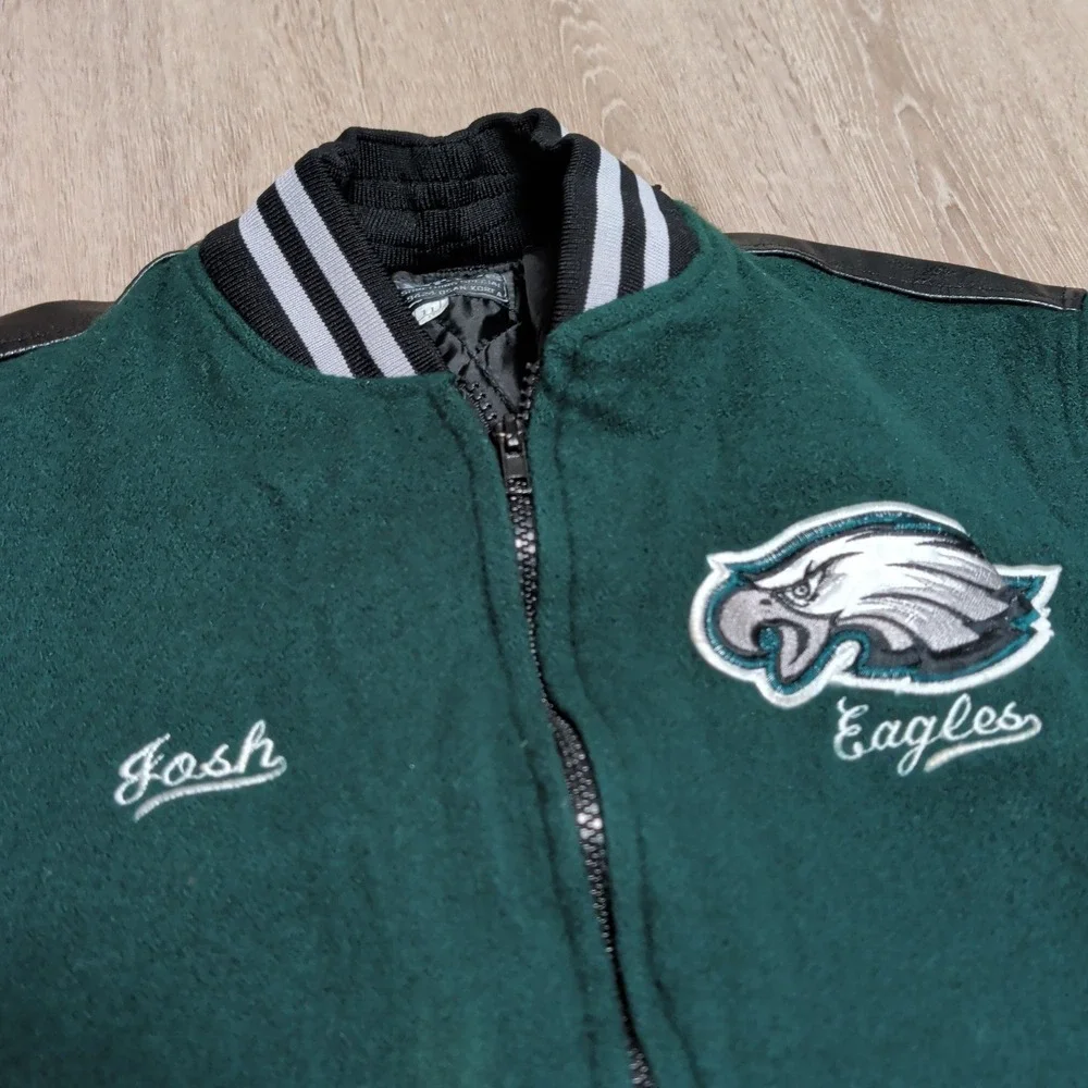 Vintage Philadelphia Eagles Youth Varsity Jacket Kids 11 Large Embroidered Josh